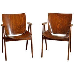 Pair of Vintage Punched Wood Arm Chairs