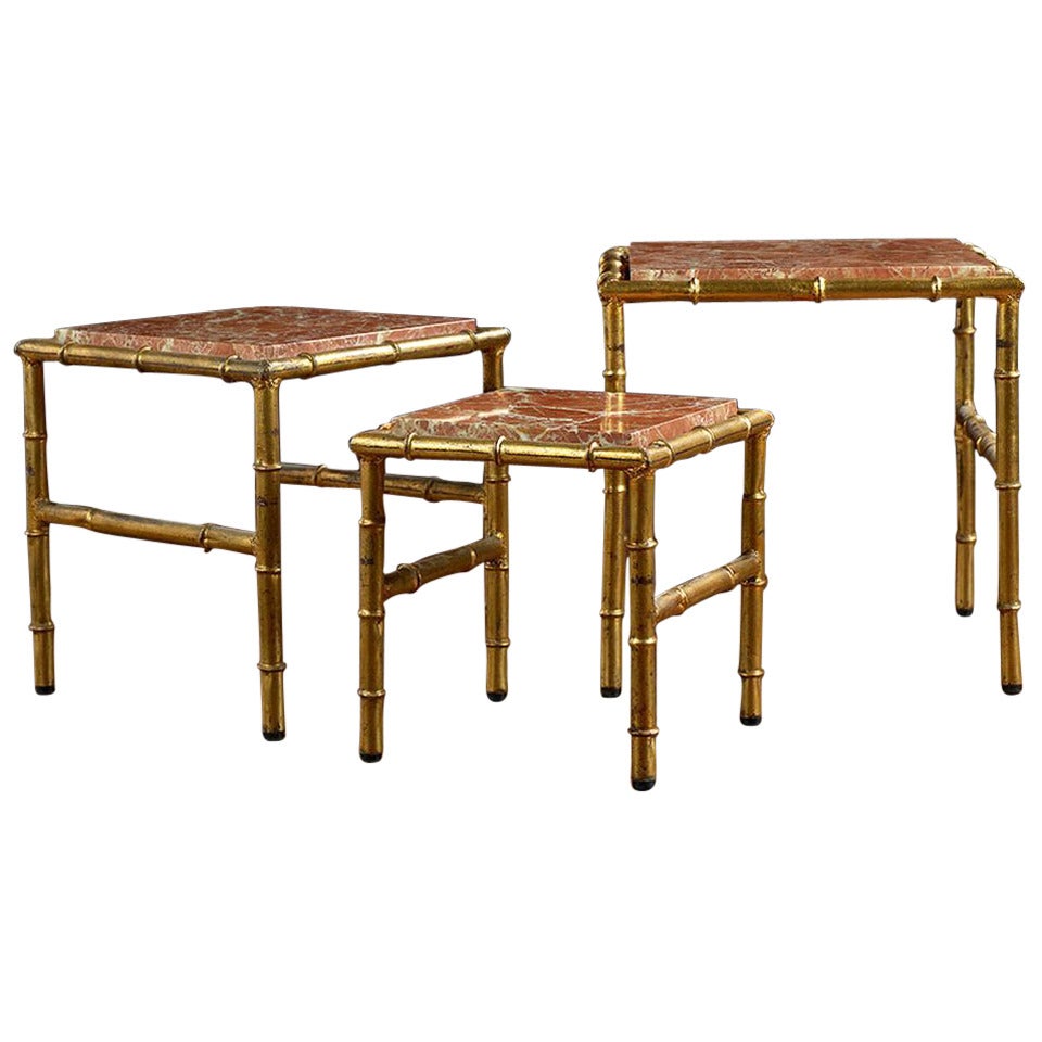 Set of Vintage Gilded Faux Bamboo Nesting Tables For Sale at 1stDibs