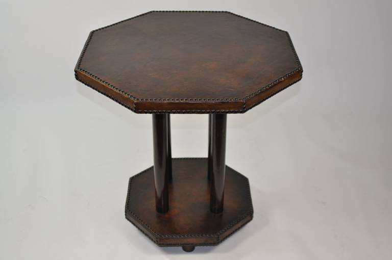 Vintage Leather Octagonal Side Table