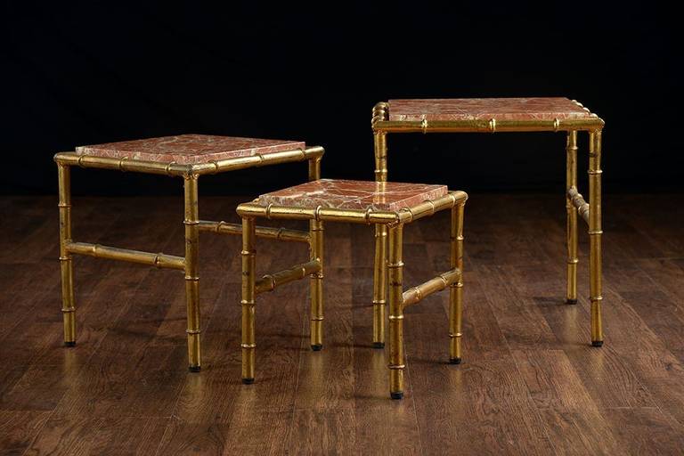 Set of Vintage Gilded Faux Bamboo Nesting Tables