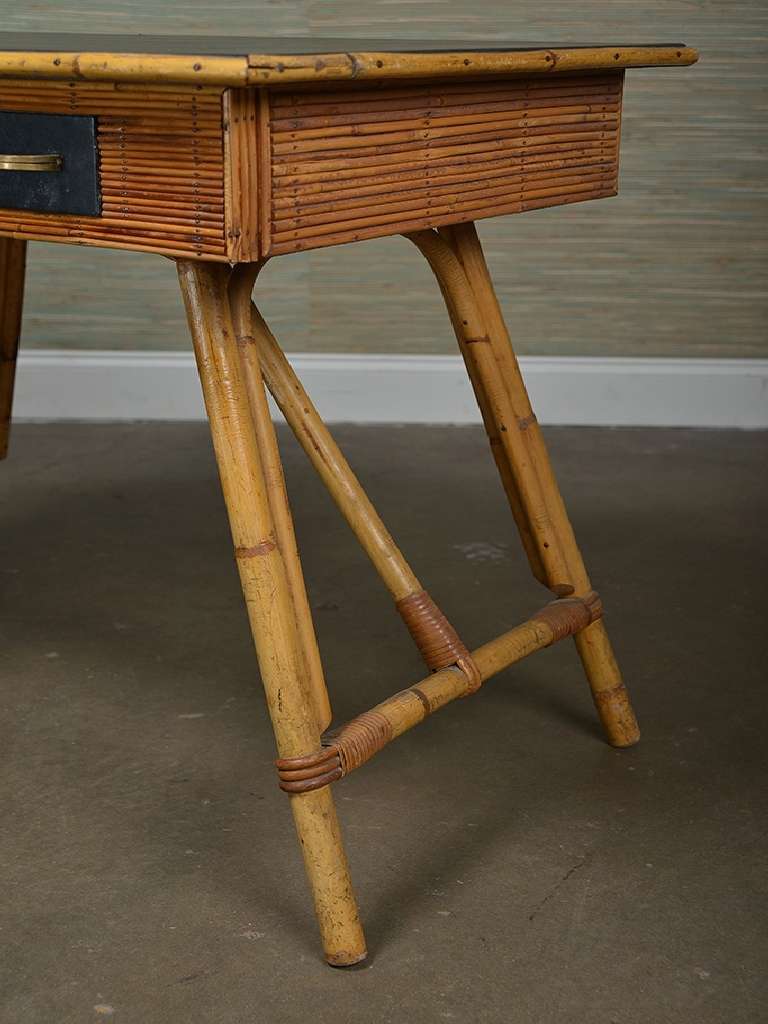 Mid-20th Century Small Vintage French Reeded Bamboo Writing Desk