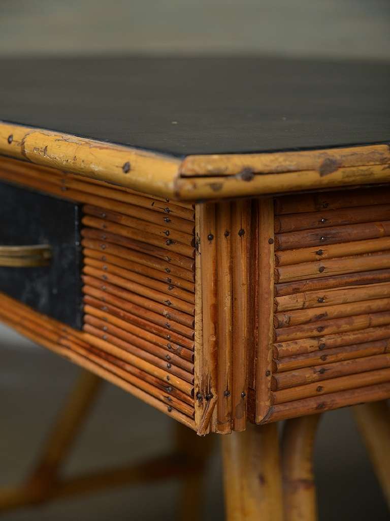 Small Vintage French Reeded Bamboo Writing Desk In Excellent Condition In New York, NY