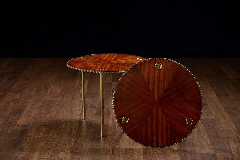 French Set of Two Vintage Round Stacking Side Tables For Sale