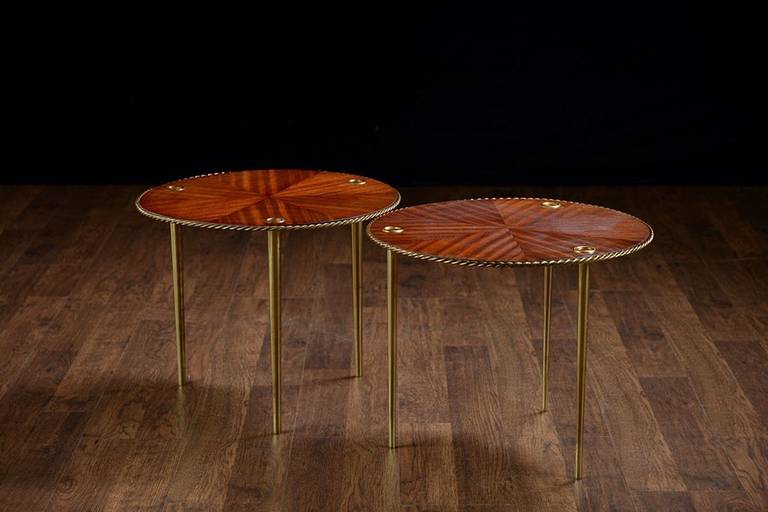 Set of Two Vintage Round Stacking Side Tables
Mahogany with Twisted Brass Trim