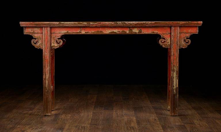 Antique Chinese Red Lacquered Altar Table