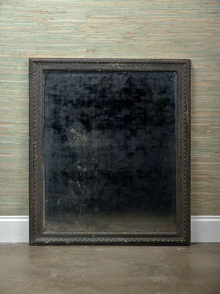 French Carved Original Black Painted Mirror