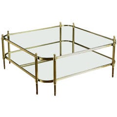Vintage Square Brass Two-Tier Coffee Table