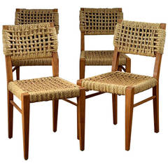 Set of Four Vintage Woven Rope Dining Chairs