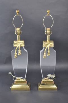 Vintage Lucite Lamps with Brass Rope and Tassel Decor