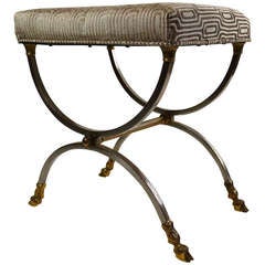 Vintage French Metal Curved Base Bench