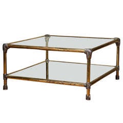 Vintage Square Two-Tier Brass and Chrome Coffee Table