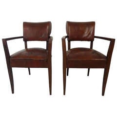 Pair of Antique French Leather Bridge Chairs