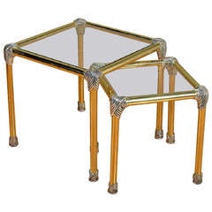 Vintage French Set of Brass and Glass Nesting Tables