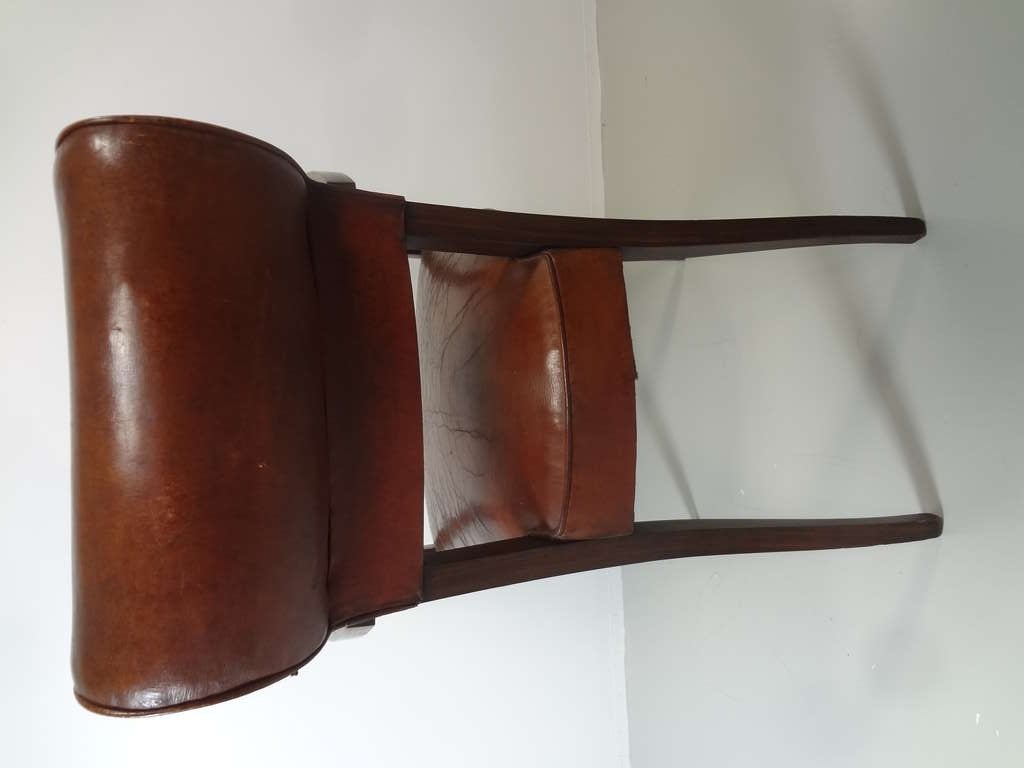 Pair of Antique French Leather Bridge Chairs For Sale 4