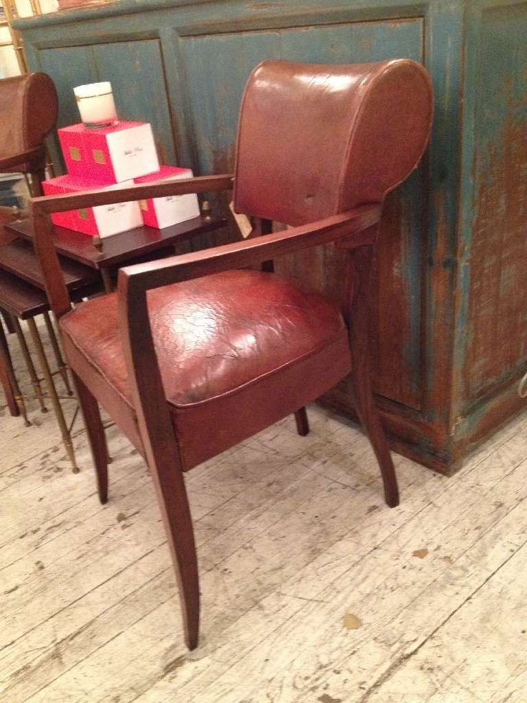 Pair of Antique French Leather Bridge Chairs For Sale 6