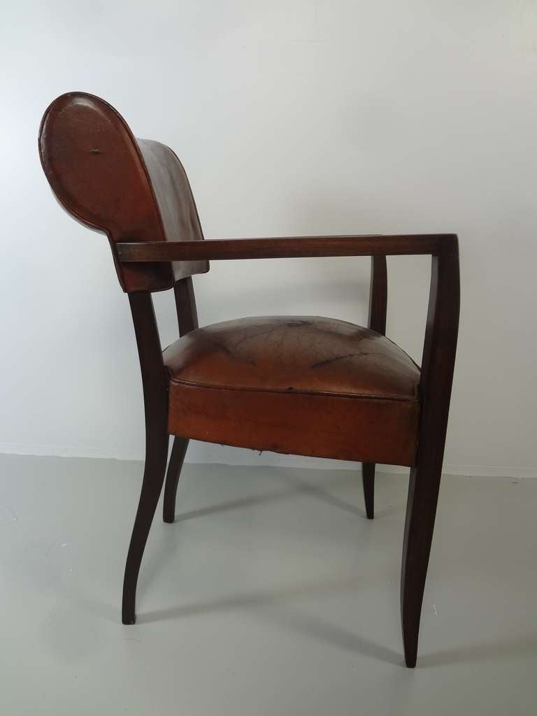 Pair of Antique French Leather Bridge Chairs In Excellent Condition For Sale In New York, NY
