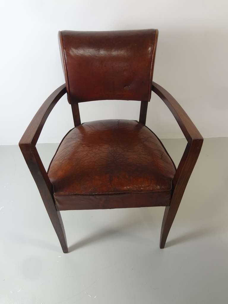 Pair of Antique French Leather Bridge Chairs For Sale 1