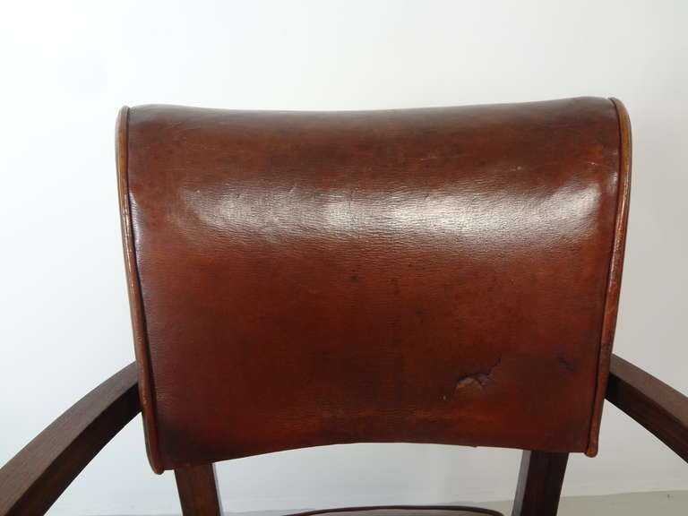 Pair of Antique French Leather Bridge Chairs For Sale 2