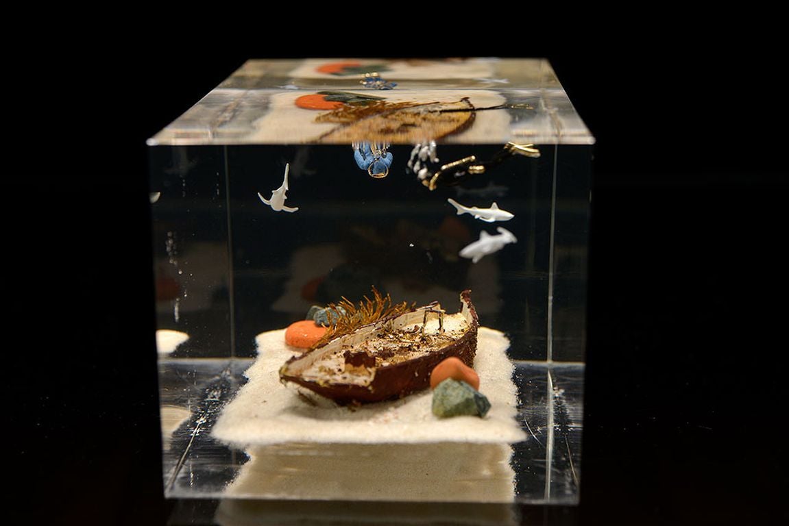 Late 20th Century Vintage French Boatwreck in Lucite Diorama