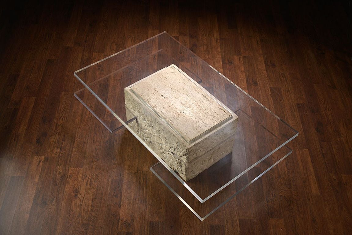 Late 20th Century Two-Tiered Lucite and Travertine Coffee Table