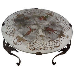 Antique French Hand Painted Round Coffee Table