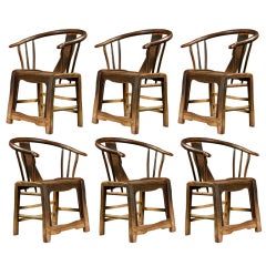 Set of Six Antique Chinese Elm Dining Chairs