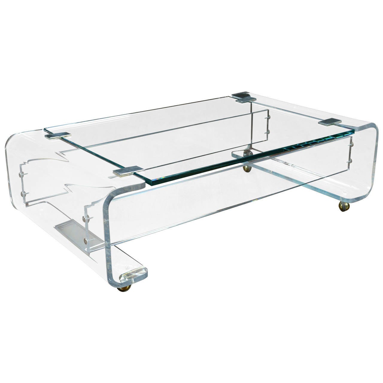 Vintage Lucite and Glass Top Coffee Table at 1stDibs