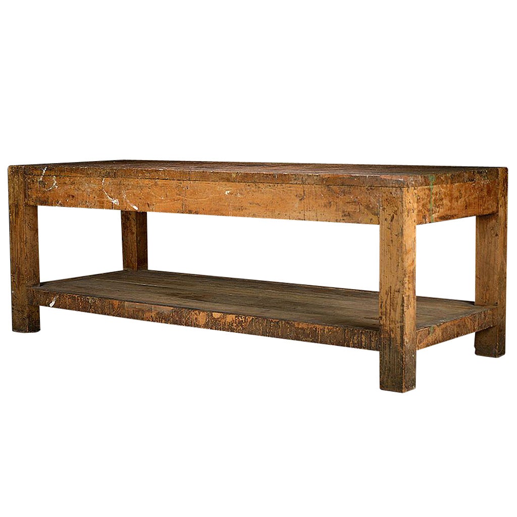 Antique Italian Oak Factory Work Table For Sale