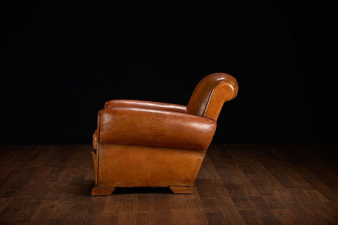Mid-20th Century Antique French Leather Deco Club Chairs