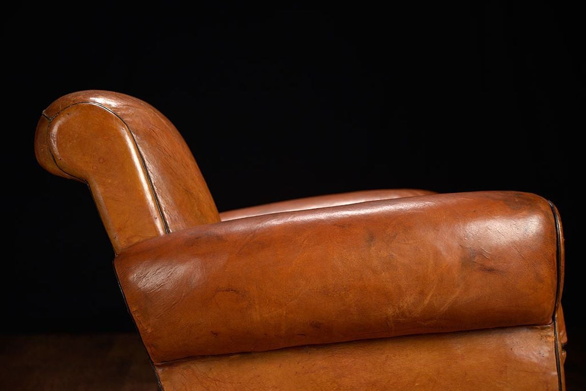 Antique French Leather Deco Club Chairs 4