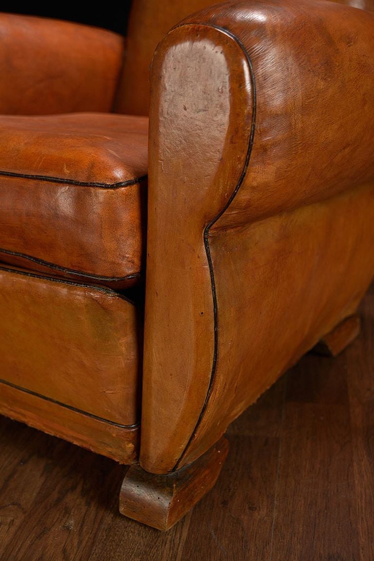 Antique French Leather Deco Club Chairs 3