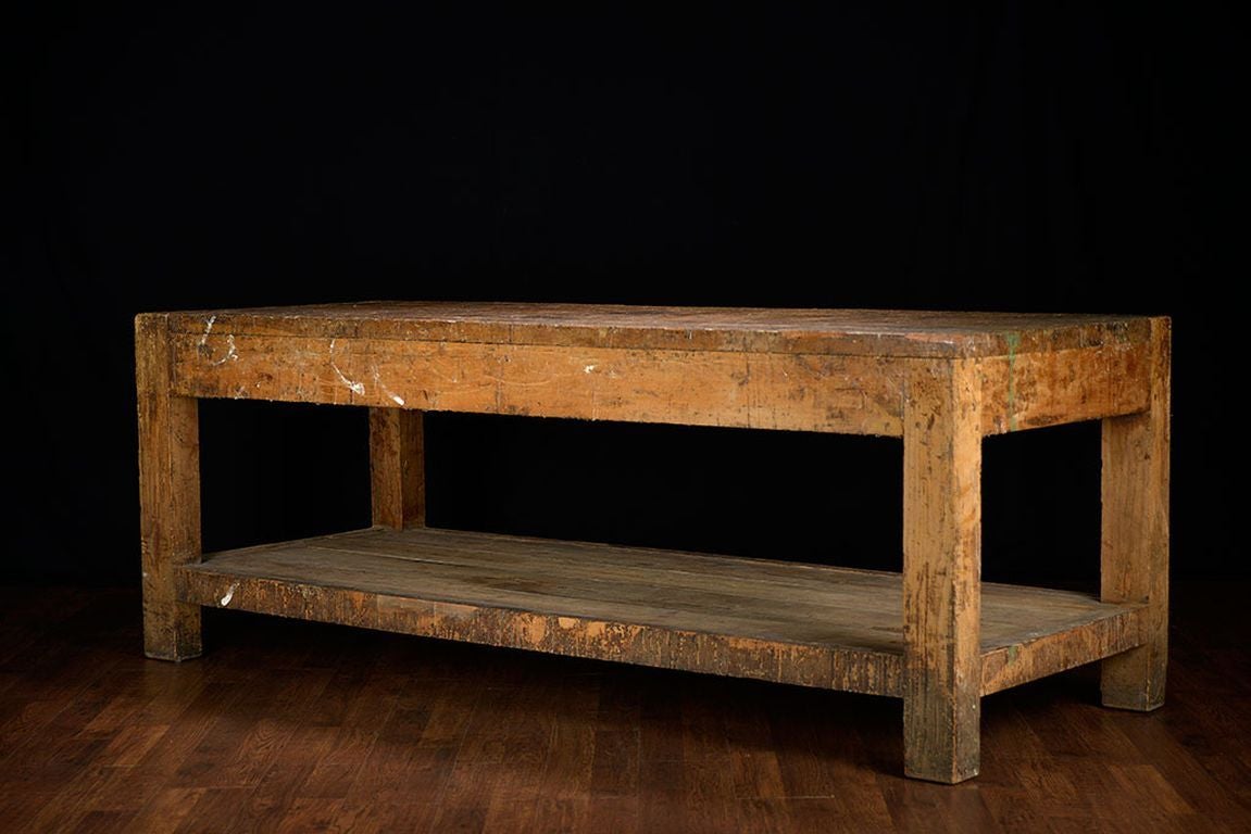 Antique Italian Oak Factory Work Table