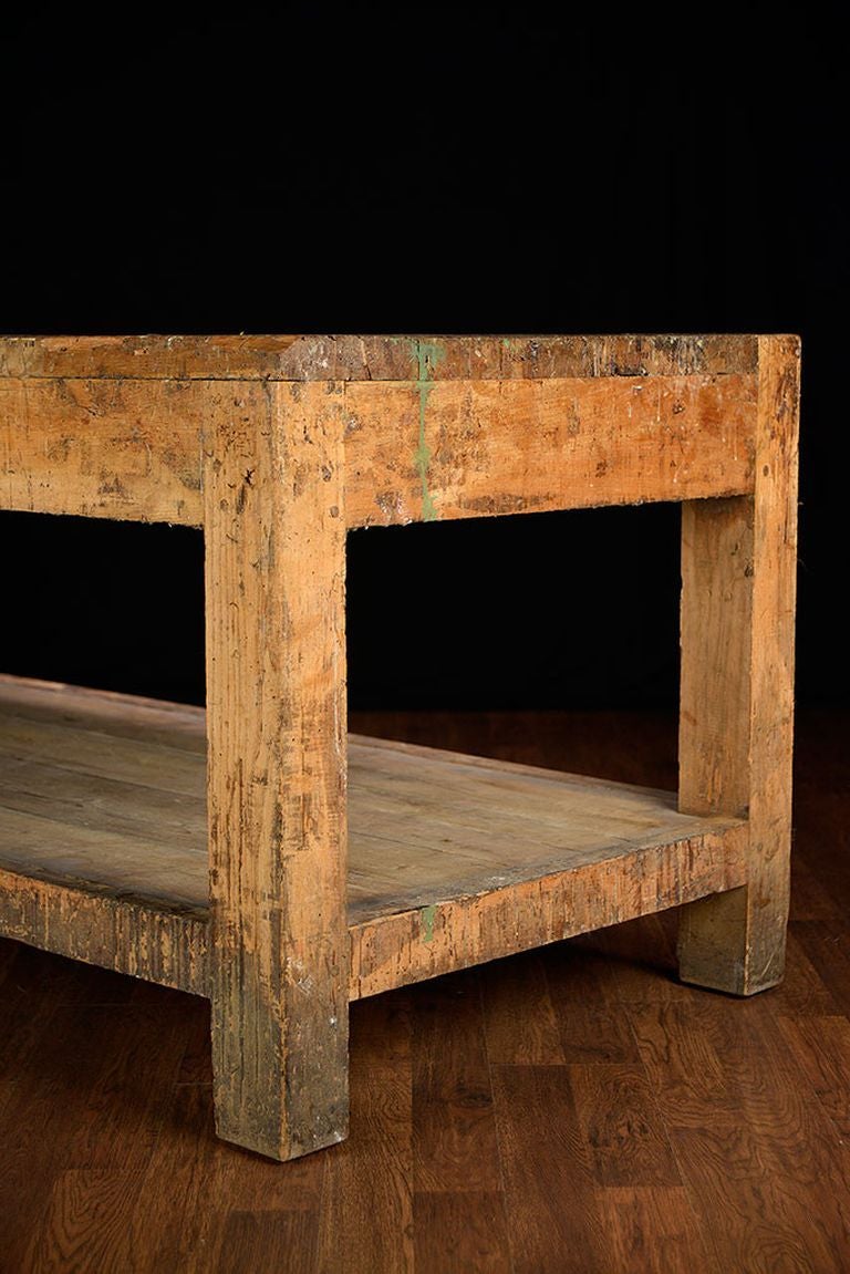 Antique Italian Oak Factory Work Table For Sale 1