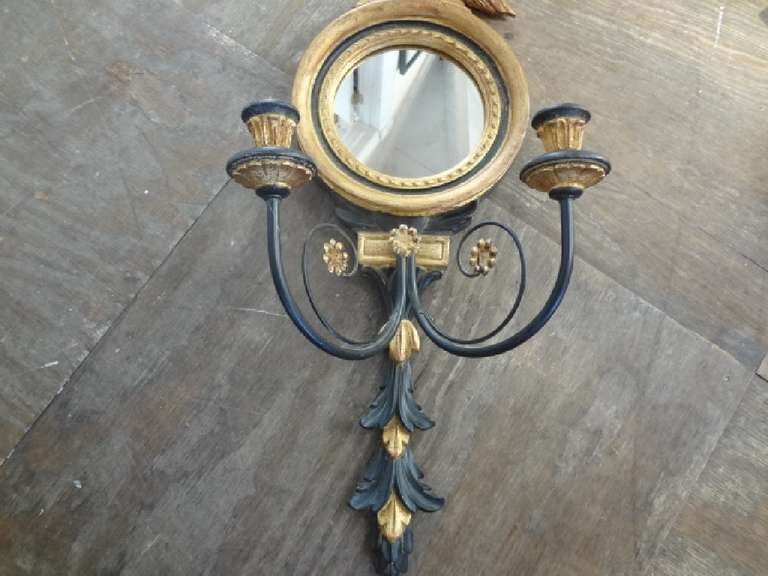 Vintage Pair of Italian Gold and Black Eagle Mirror Sconces 2