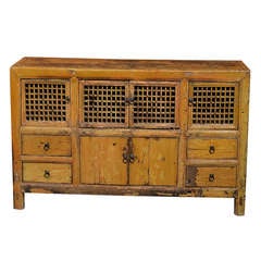 Antique Asian Low Pine Kitchen Cabinet