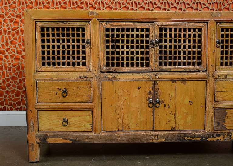 Antique Asian Low Pine Kitchen Cabinet