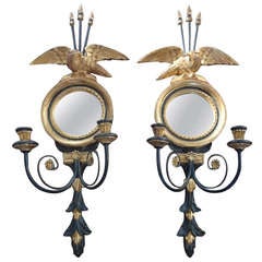 Vintage Pair of Italian Gold and Black Eagle Mirror Sconces