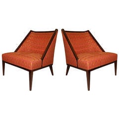 Pair of Solid Walnut Club Chairs Attributed to Dunbar