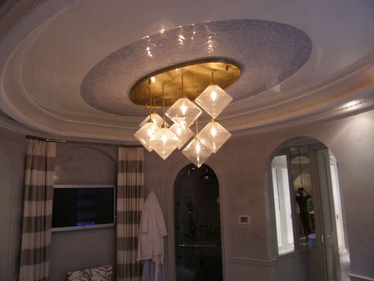 American Brass and Glass Ceiling Fixture For Sale