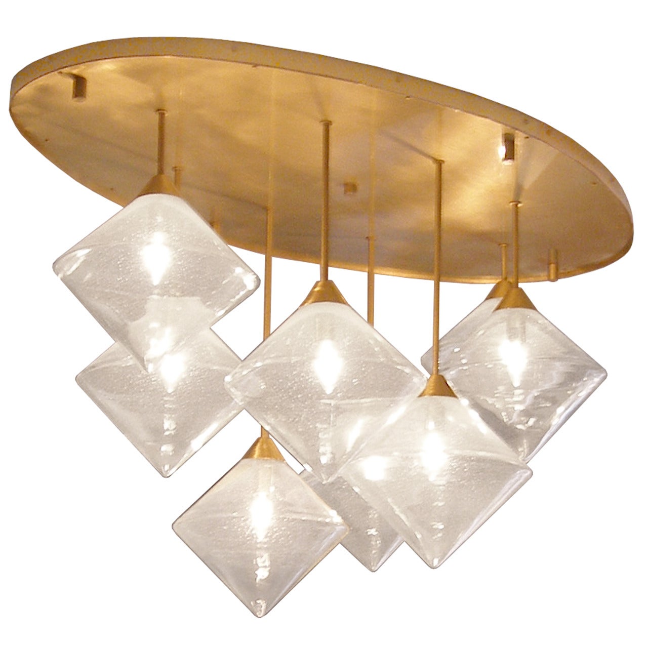 Brass and Glass Ceiling Fixture For Sale