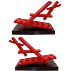 Pair of Modernist Painted Wood Sculptures "Farago Series" by Seena Donneson