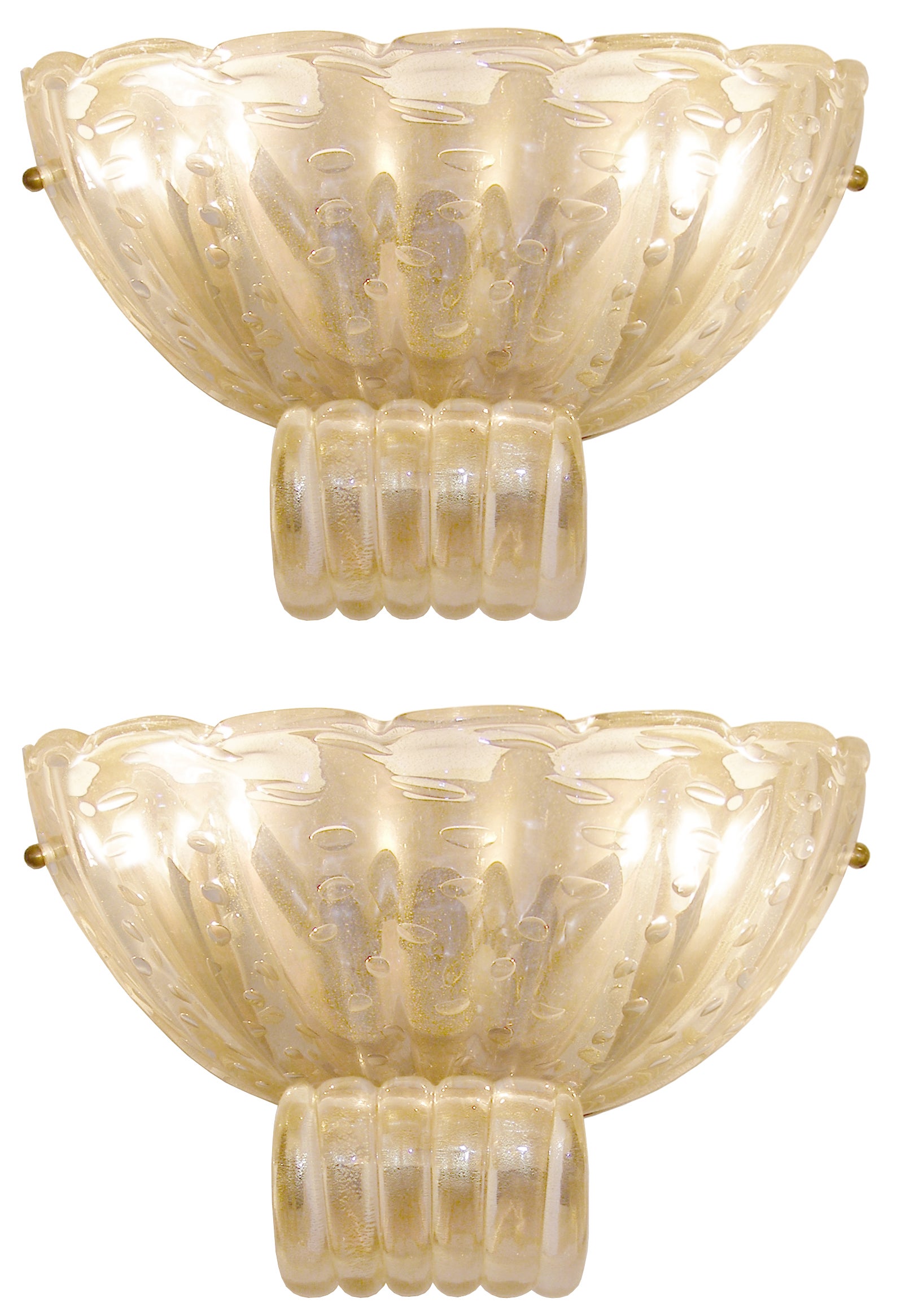 Pair of Barovier Fluted Pale Amber Glass Sconces For Sale