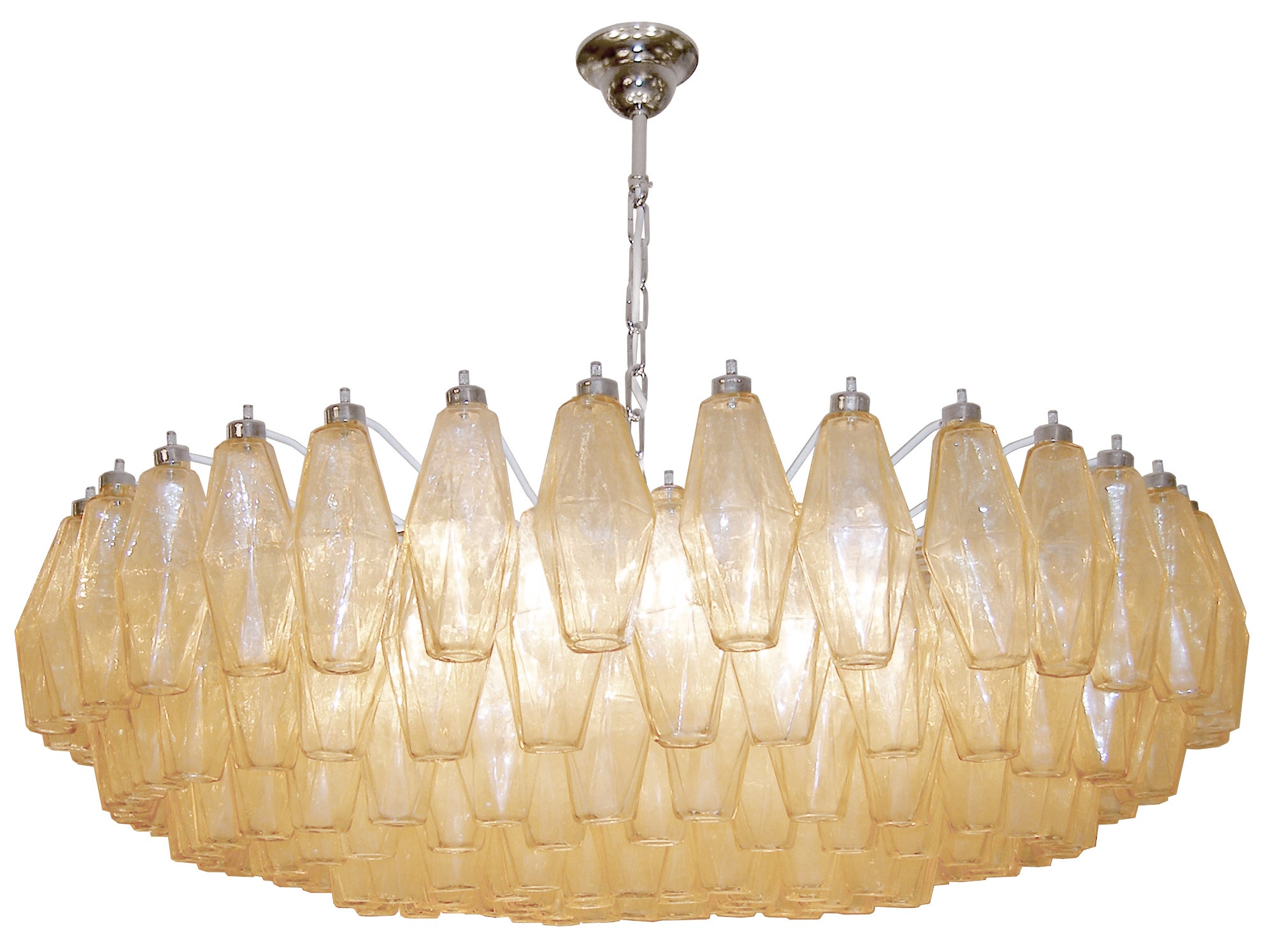 Venini Polyhedral Amber Glass Chandelier For Sale