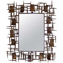 Sculptual Brutalist Mirror by Silas Seandel 1
