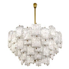 Large Venini Brass and Textured Glass Chandelier, Five Available 5