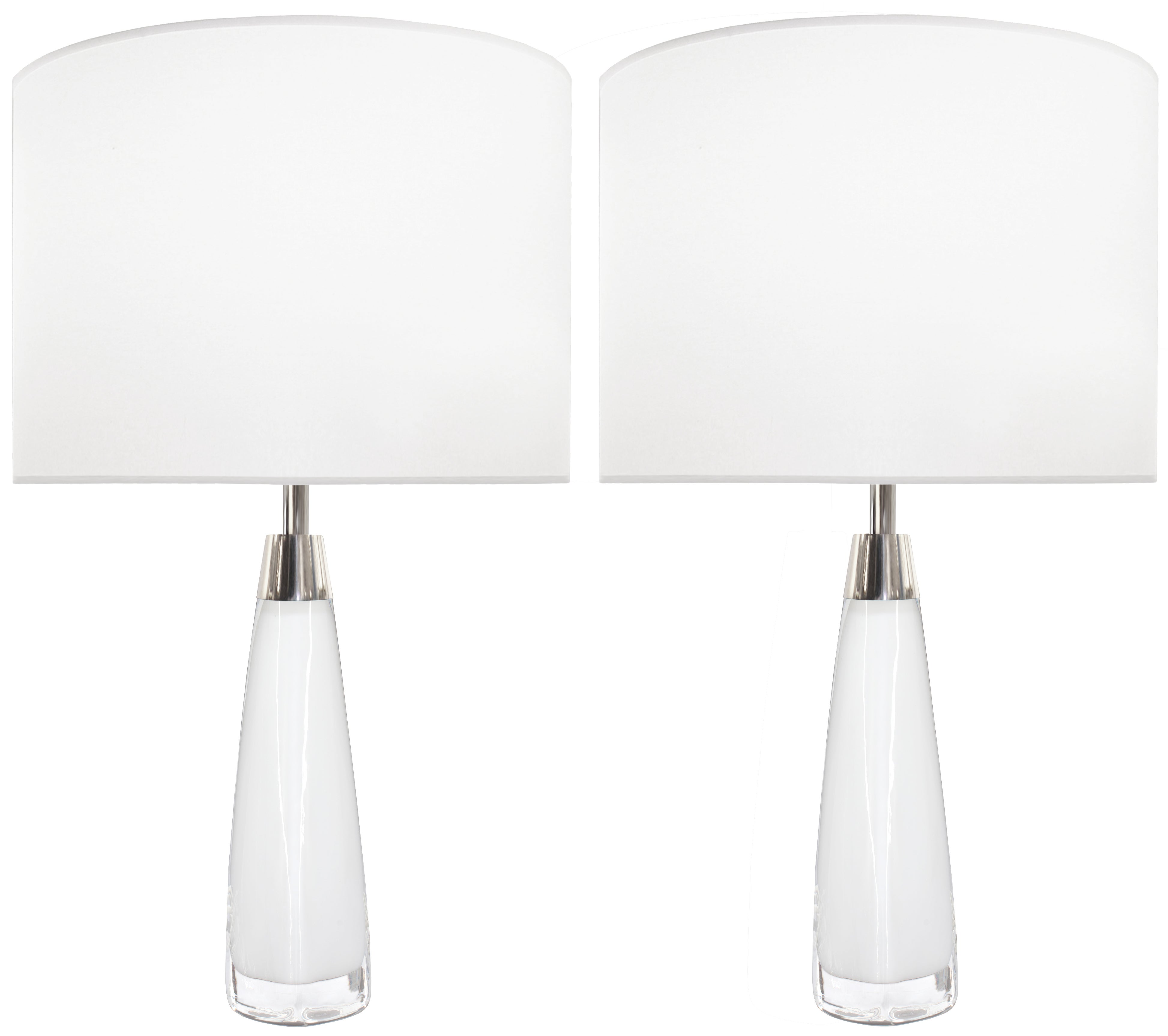 Pair of Nils Landberg for Orrefors White Glass Lamps For Sale
