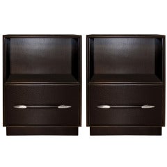 Pair of T. H. Robsjohn-Gibbings Ebonize Walnut Side Tables with Nickel Pulls 10