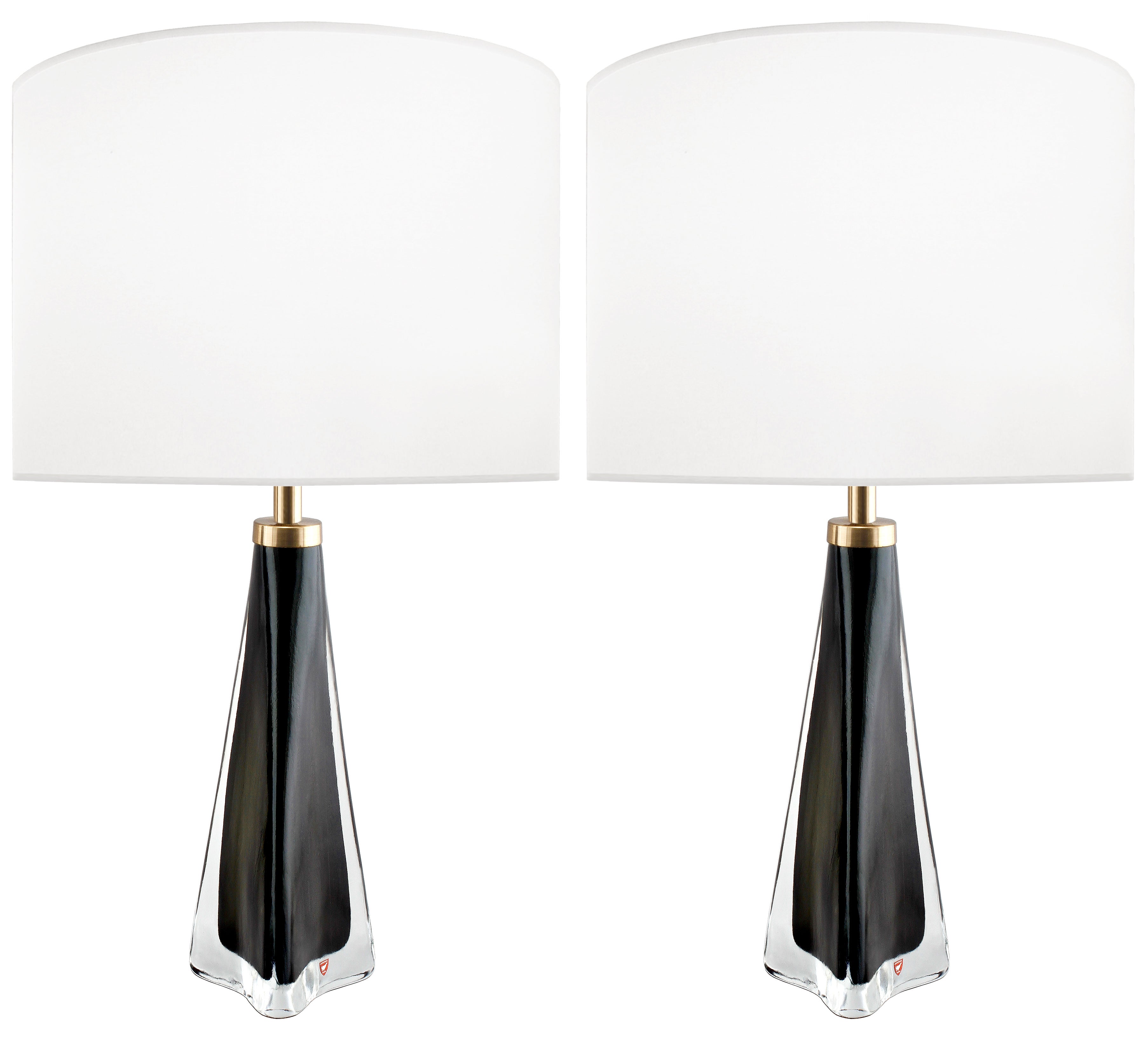 Pair of Nils Landberg for Orrefors Black and Clear Glass Lamps For Sale