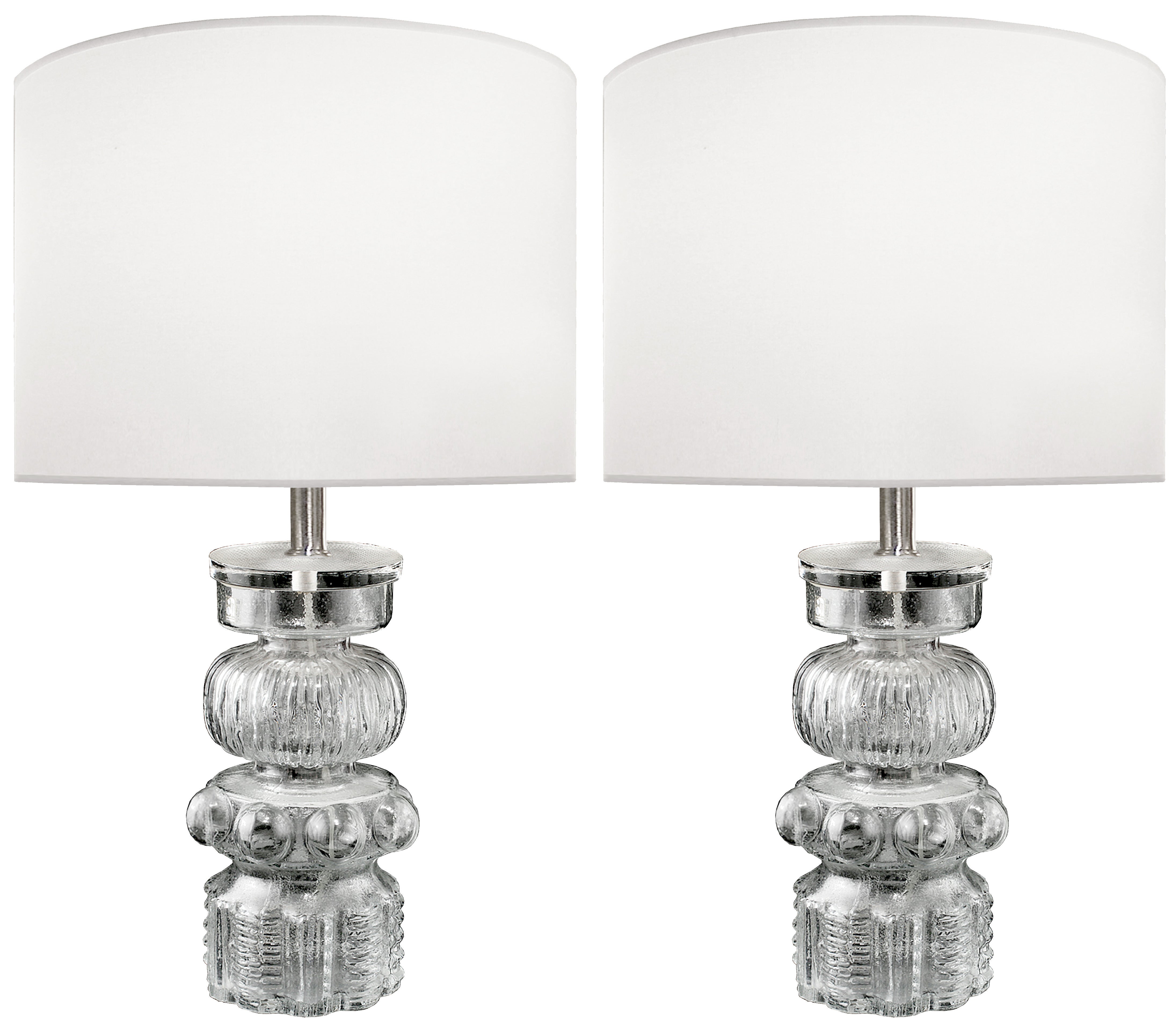 Pair of Swedish Totem Glass Lamps For Sale