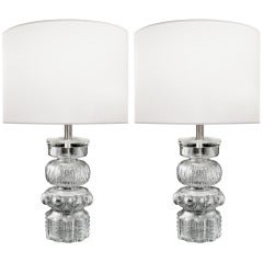 Pair of Swedish Totem Glass Lamps